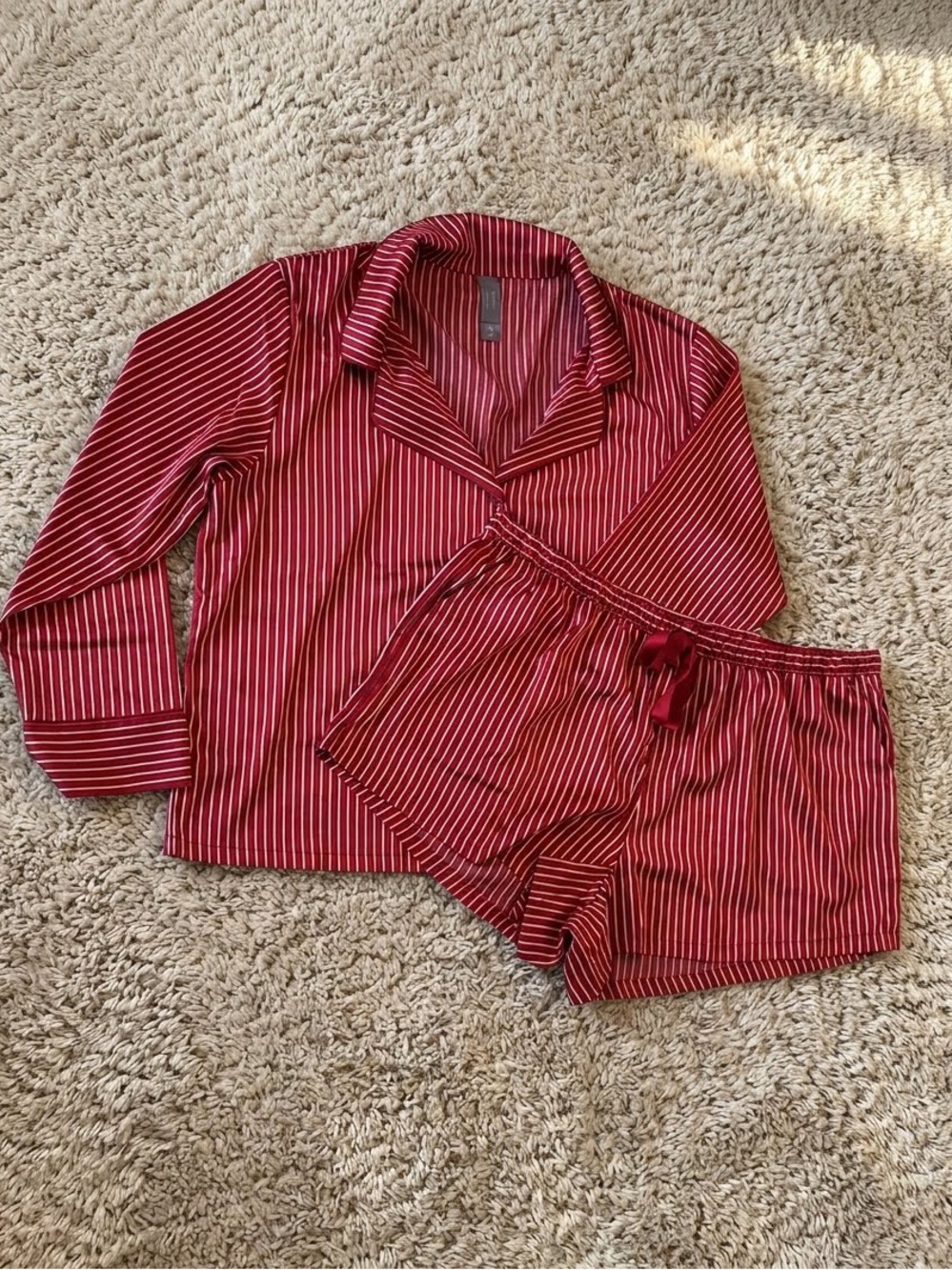 Auden Red & White Striped Satin Pajama Set XL - Picture 2 of 7